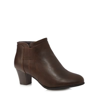 Brown elastic ankle wide fit heeled boots